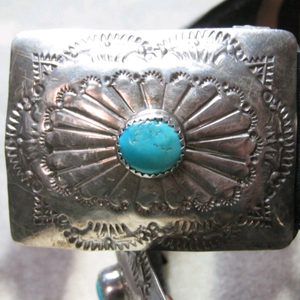 Sterling & Turquoise Concho Belt - Picture 2 of 13